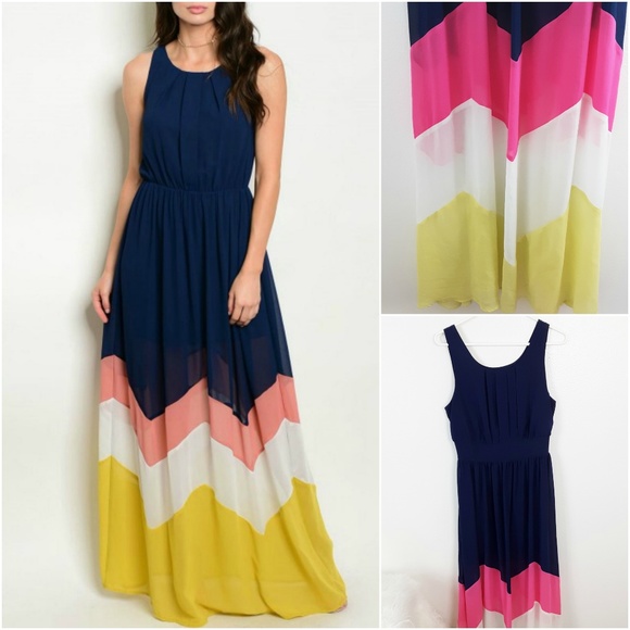 Apricot Lane Dresses & Skirts - Xtaren Navy Colorblock Chevron Maxi Dress L